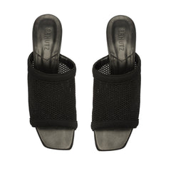 Schutz Sinara True Black Strap Slip On Open Toe Stiletto Mid Heeled Sandals