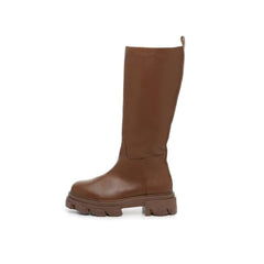 Steve Madden Priority Cognac Leather Chunky Lug Sole Rounded Toe Pull On Boots
