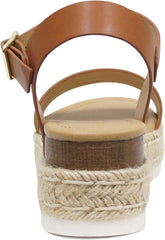 Soda Clip Tan Open Toe Faux Leather Buckle Ankle Strap Wedges Heeled Sandals