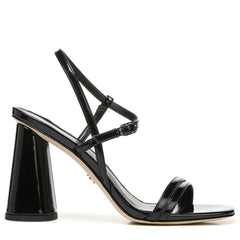 Sam Edelman Kit Black Patent Block Heel Squared Open Toe Slingback Heeled Sandal