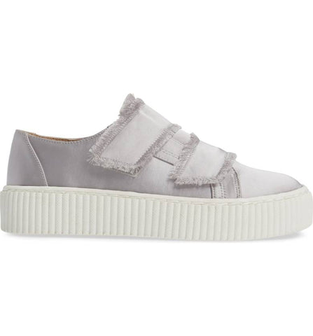 Shellys London Elder Grey Fabric Fringed Platform Double Strap Low Top Sneakers