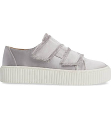 Shellys London Elder Grey Fabric Fringed Platform Double Strap Low Top Sneakers