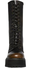 Steve Madden Benson Black Distressed Lace Up Moto Lug Sole Mid Calf Leather Boot