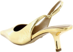 Sam Edelman Bianka Medallion Gold Pointed Toe Slingback Kitten Heel Pumps