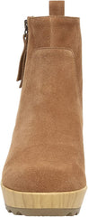 Dr Scholl's Win Over Honey Suede Block Heel Wood Platform Clog Ankle Boots