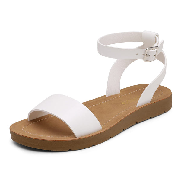 DREAM PAIRS Womens One Band Ankle Strap Buckle Flat Sandals
