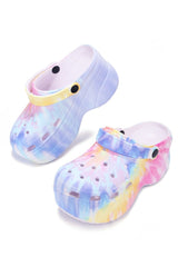 CAPE ROBBIN GARDENER CHUNKY PLATFORM ANKLE STRAP CUT OUT CLOG SANDAL-TIE DYE
