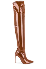 Steve Madden Viktory Cognac Patent Over the Knee Stiletto Heel Pointed Toe Boots