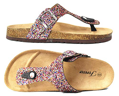 Forever Women's Birken-17 Multi Sparkle Glitter Slip On Casual Sandals, Rainbow