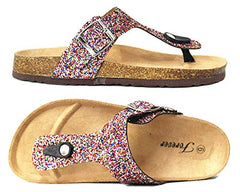 Forever Women's Birken-17 Multi Sparkle Glitter Slip On Casual Sandals, Rainbow