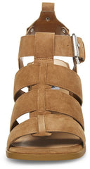 Steve Madden Tribeca Chestnut Suede Ankle Strap Squared Open Toe Heeled Sandal