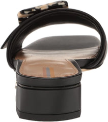 Sam Edelman Deacon Black Squared Open Toe Buckle Detailed Slides Heeled Sandals