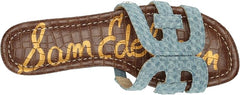 Sam Edelman Bay Montrose Blue Denim Slip On Rounded Open Toe Leather Strap Sandals