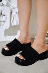 Wedge Platform Sandal Memory Foam Stretch Fabric Fitted Cloud Lightweight Wedge Sandals Chunky Heel Mule