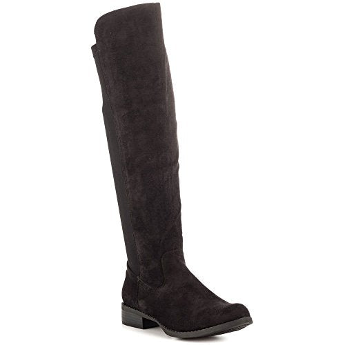 Caliente Play Day Black Micro Suede Knee High Fitted Stretch Gore Elastic Boot
