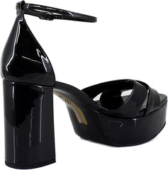 Sam Edelman Jullian Black Patent Leather Open Toe Ankle Strap Block Heel Sandals