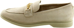 Sam Edelman Kyana Oat Leather Chain Detailed Pointed Toe Slip On Flat Loafers