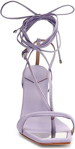 Schutz Vikki Smoky Grape Ankle Strap Lace Up Open Toe Stiletto Heel Sandals