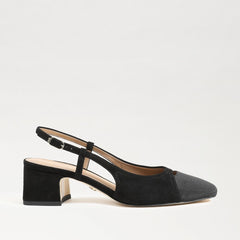 Sam Edelman Tarra Black Suede Almond Toe Block Heel Slingback Heeled Sandals
