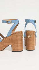 Sam Edelman Tibby Montrose Blue Ankle Strap Square Open Toe Block Heeled Sandals