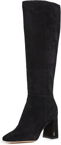 Sam Edelman Clarem Black Suede Block Heel Almond Toe Knee High Fashion Boots