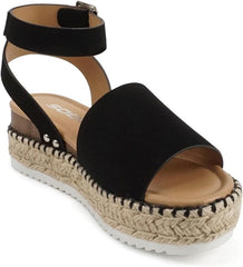 Soda Topic Blk Nbpu (Whipped Stitch) Espadrille Ankle Strap Platform Heel Sandal