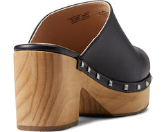 Steve Madden Brooklyn-1 Black Leather Rounded Toe Pyramid Detailed Heeled Sandal