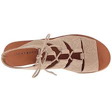 Lucky Brand Gizi Sandal Feather Grey Low Wedge Tie Up Open Toe Ankle Sandals
