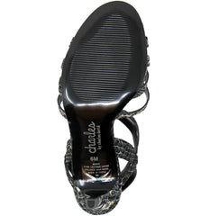 Charles David Hippy Black Multi Metallic Open Toe Ankle Strap Heeled Sandals