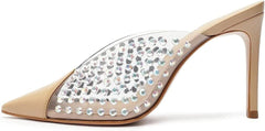 Schutz Greece Light Nude Clear Vamp Rhinestones Pointed Toe Stiletto Heel Pumps