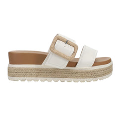 MIA Kenzy White Buckle Espadrille Platform Athletic Sandals Casual Mid Heel Sandals