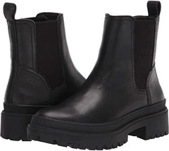 Lucky Brand Ellerey Black Round Toe Block Low Heel Fashion Platform Leather Boot