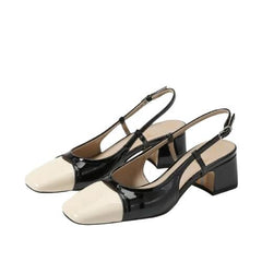 Sam Edelman Tarra Black/White Almond Toe Block Heel Slingback Heeled Sandals