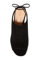 Pour La Victoire Yanna Blocked Heel Platform Peep Toe Lace Up Black Suede Bootie