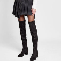 Sam Edelman Varona Black Suede Over the Knee Block Heel Thigh High Fitted Boots (9.5, Black)