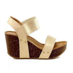 Refresh Women's Mara-10 Champagne Casual SlingBack Platform Cork Wedge Sandals