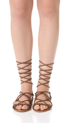 Schutz Bark Brown Flat Wrap Around Braided Leather Gladiator Resort Sandals