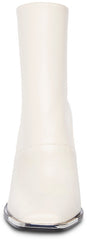 Steve Madden Excess Bone White Leather Squared Toe Blocked Heel Dress Booties