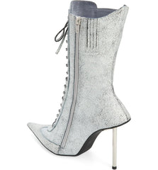 Jeffrey Campbell Bringiton White Crackle Stiletto Heel Pointed Toe Lace Up Boots