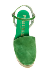 Ivy Kirzhner Plato Grass Green Suede Closed Toe Platform Ankle Strap Sandal