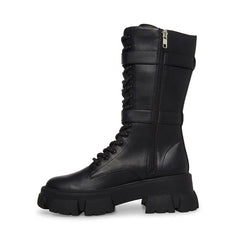 Steve Madden Thorpe Black Micro Pouch Rounded Closed Toe Combat Textile Boots