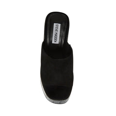 Steve Madden Joanne Black Suede Slip On High Platform Wedge Heeled Sandals