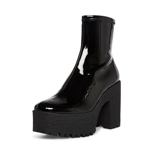 Steve Madden Outlast Black Patent Zipper Closure Sleek Rounded Toe Ankle Boots