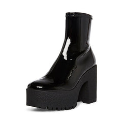 Steve Madden Outlast Black Patent Zipper Closure Sleek Rounded Toe Ankle Boots