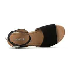 Soda Topic Open Toe Buckle Ankle Strap Espadrilles Flatform Wedge Casual Sandal (10, Black)