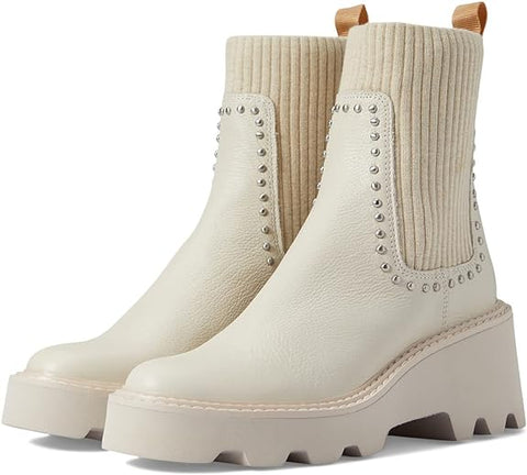 Dolce Vita Hoven Stud H2O Ivory Leather Pull On Round Toe Chunky Platform Boots