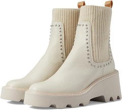Dolce Vita Hoven Stud H2O Ivory Leather Pull On Round Toe Chunky Platform Boots
