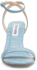 Steve Madden Moonlight Blue Croco Ankle Strap Square Toe Block Heeled Sandals