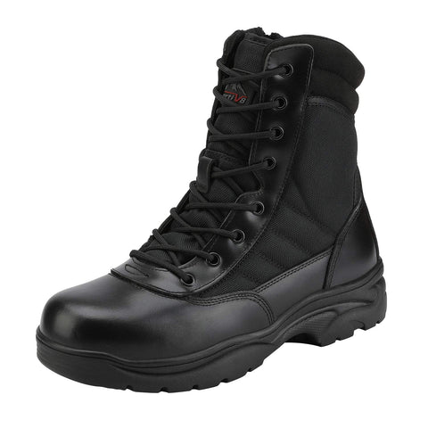 NORTIV 8 Men's Military Work Boots Side Zipper Leather Motorcycle Combat Boots 7.5