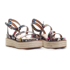 Vince Camuto Aevie Snake Print Leather Strappy Platform Espadrille Wedge Sandals